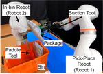 Simulation-Assisted Learning for Efficient Bin-Packing of Deformable Packages in a Bimanual Robotic Cell